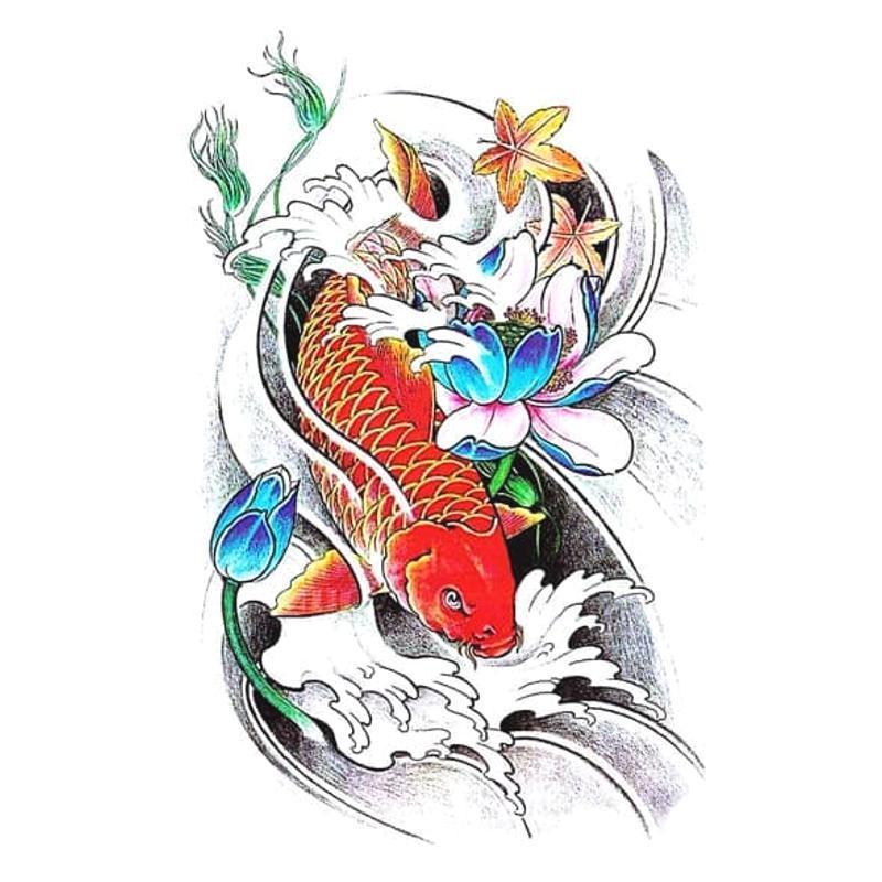 Tatouage éphémère temporaire asiatique poisson symbole chine japon inde