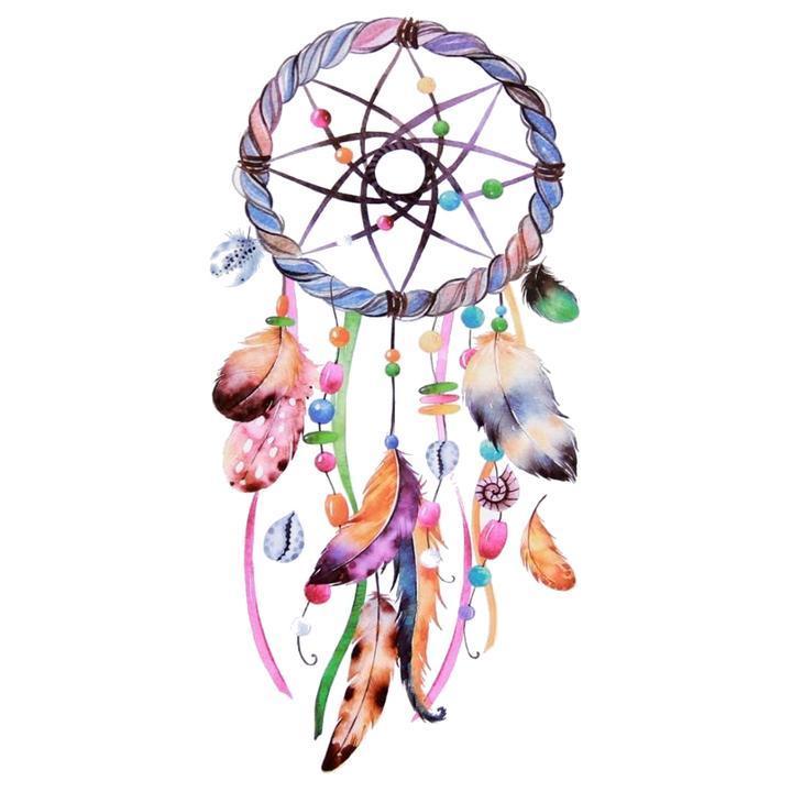 Tatouage éphémère temporaire attrapes rèves plumes multicolores