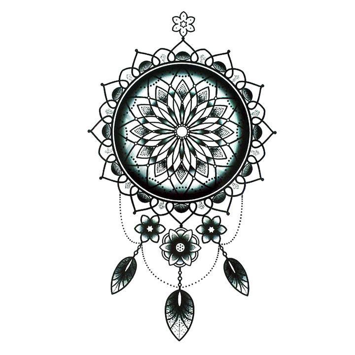 Tatouage éphémère temporaire attrapes rèves bleu vert fleur