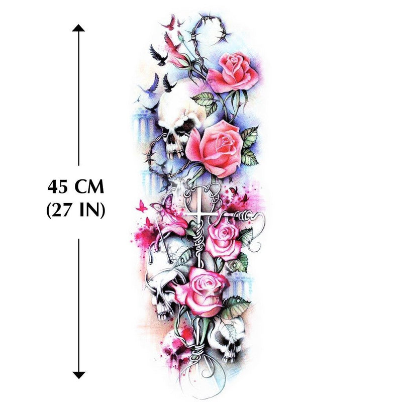 tatouage ephemere bras femme rose tete de mort croix longue durée