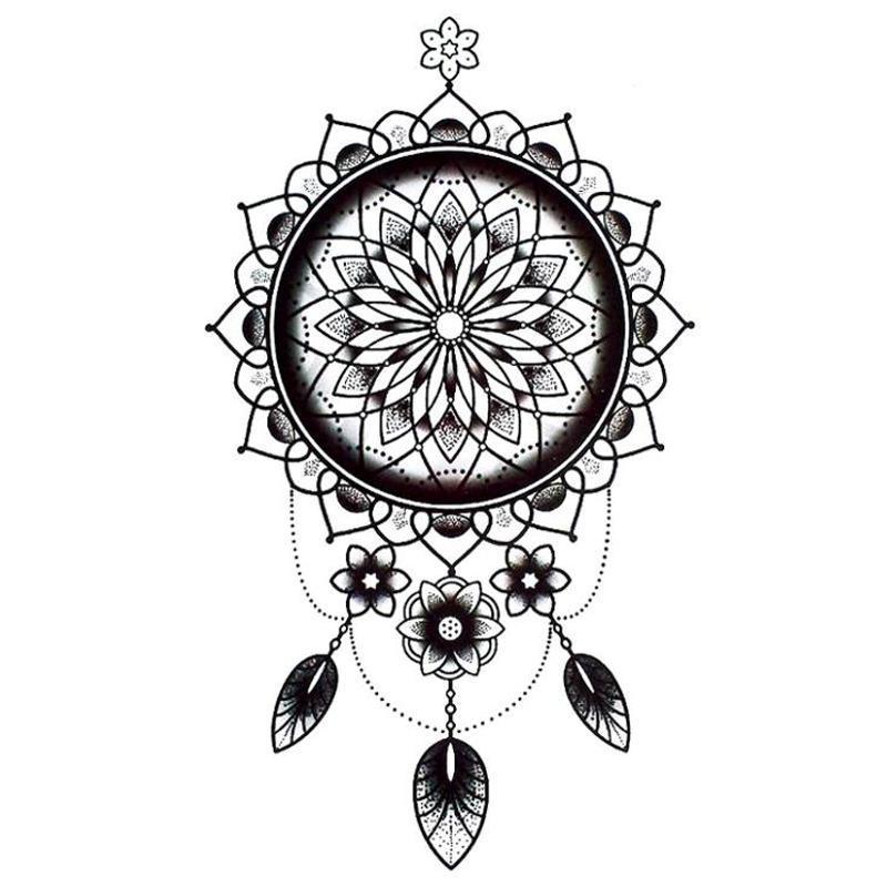 Tatouage éphémère temporaire attrapes rêves rosace noir et blanc