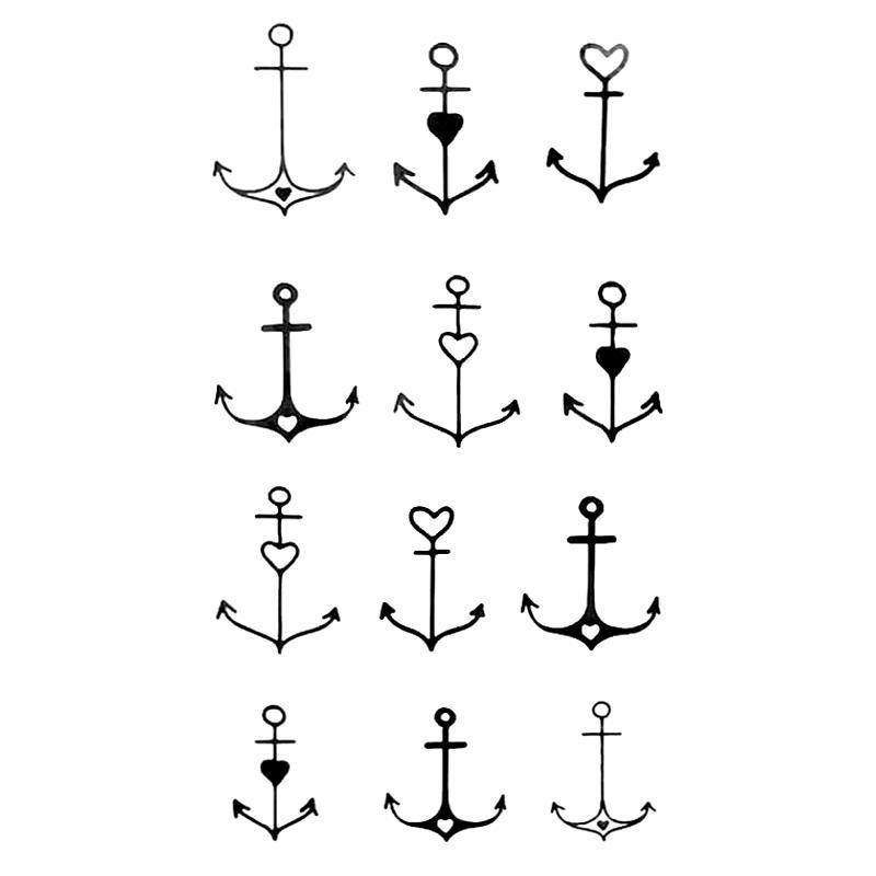 Tatouage éphémère temporaire marin ancres coeurs