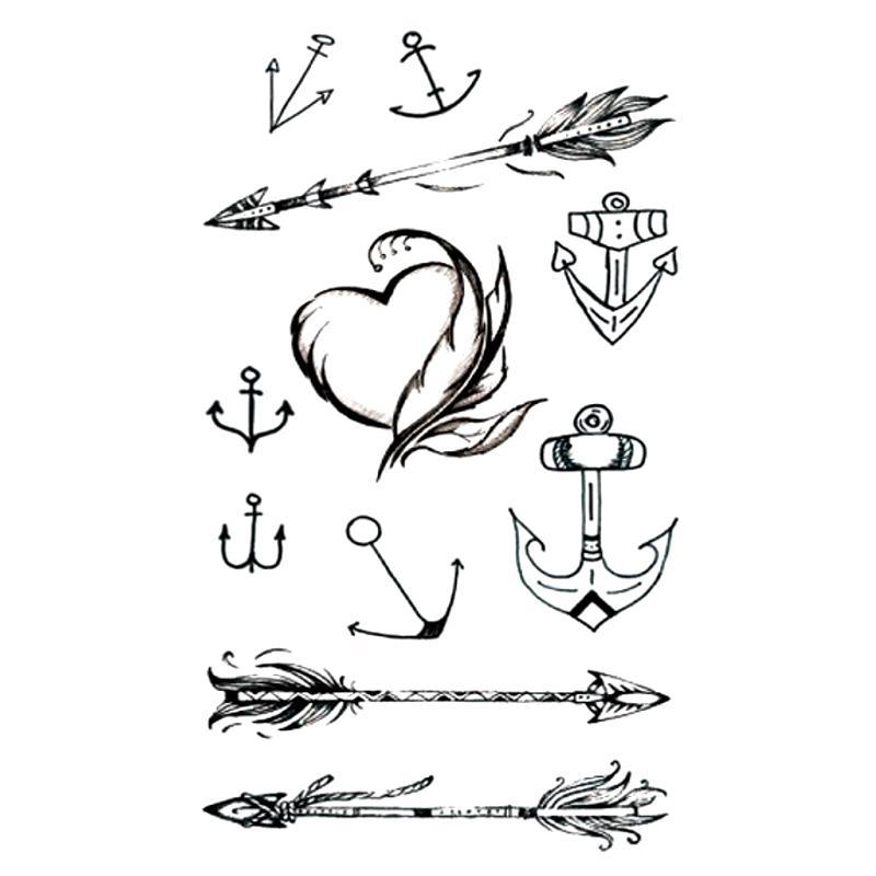 Tatouage éphémère temporaire marin cœur ancre flèches