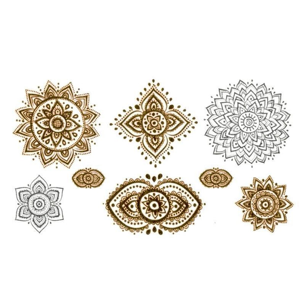 Tatouage éphémère temporaire mandala bijoux rosace doré argent