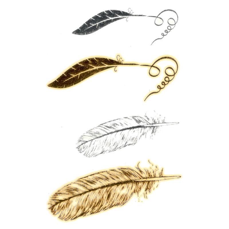 Tatouage éphémère temporaire plumes métalliques or argent