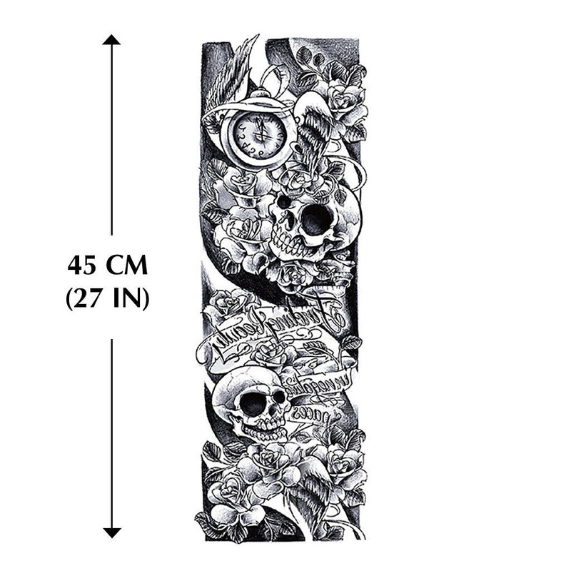 tatouage temporaire horloge tete de mort bras
