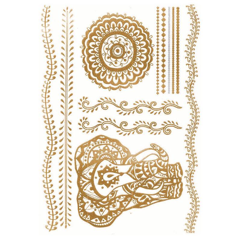 Tatouage éphémère temporaire doré argent éléphant rosace