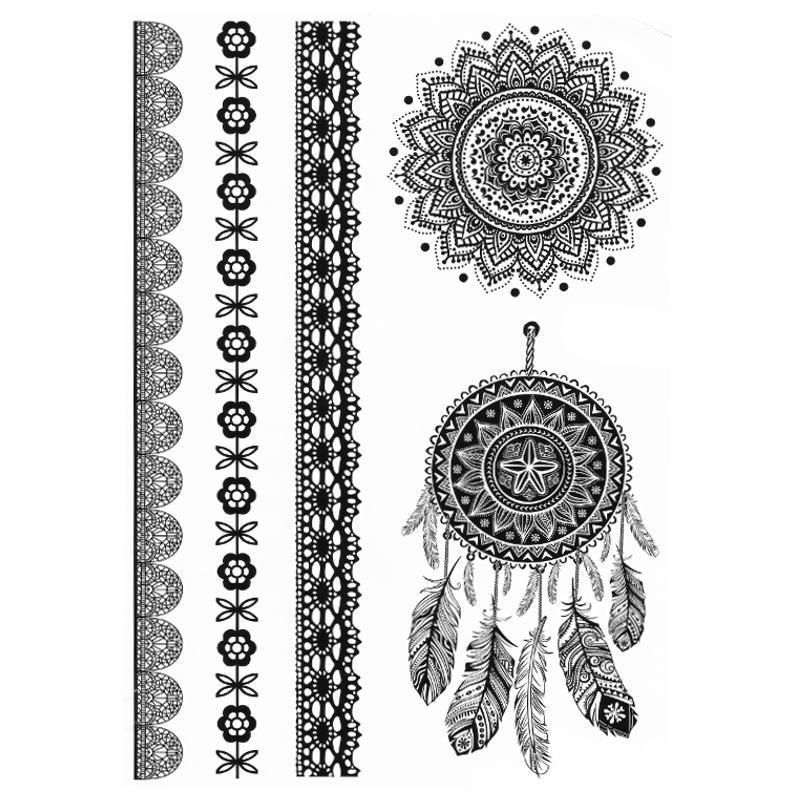 Tatouage éphémère temporaire mandala attrape rêve rosace bracelets