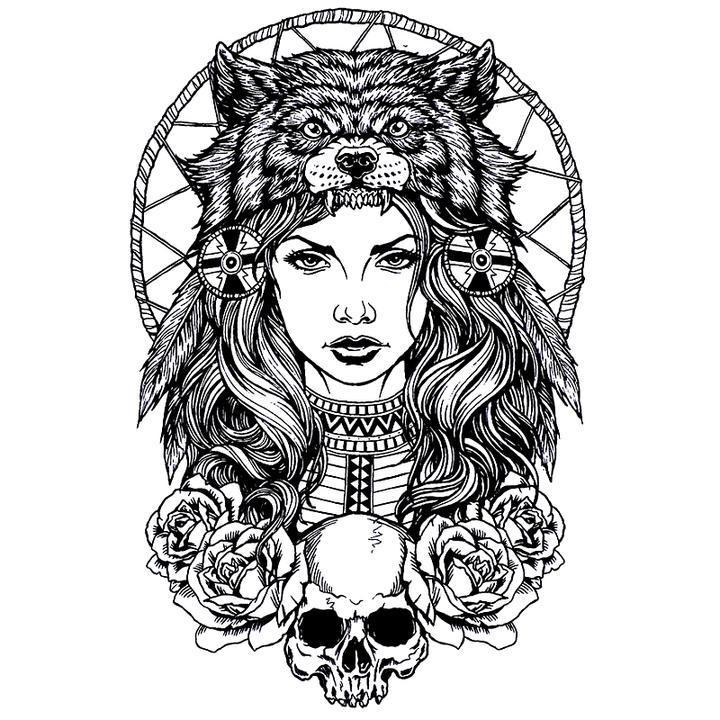 Tatouage éphémère temporaire attrapes rèves femme loup
