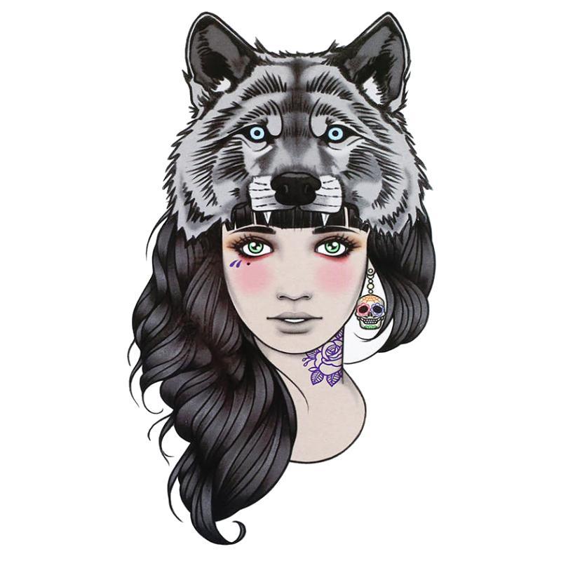 Tatouage éphémère temporaire girls femme guerrière loup