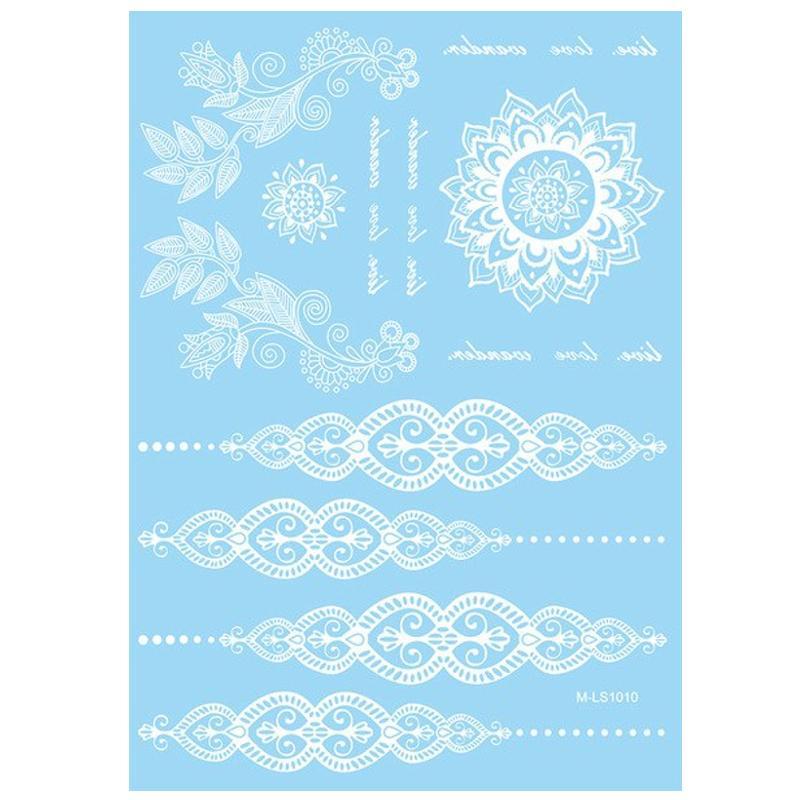 Tatouage éphémère temporaire blanc rosace bijoux collier fleurs