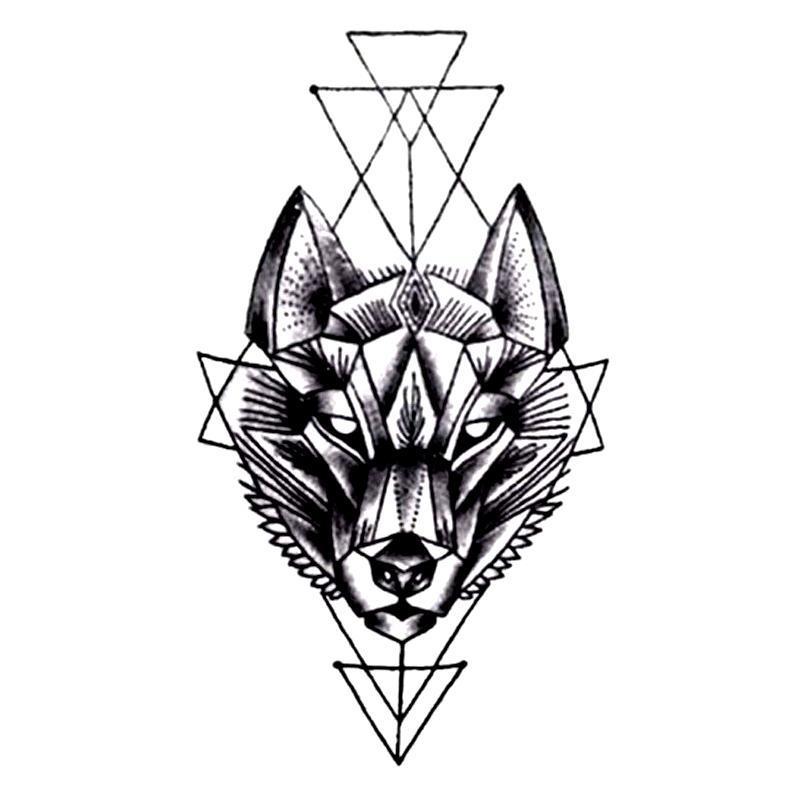 Tatouage éphémère temporaire animaux loup géométrique