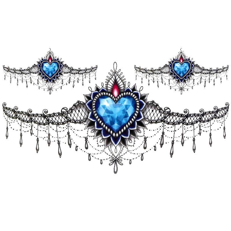 Tatouage éphémère temporaire underboob diamant bleu collier bijoux