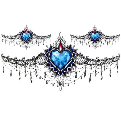 Tatouage éphémère temporaire underboob diamant bleu collier bijoux