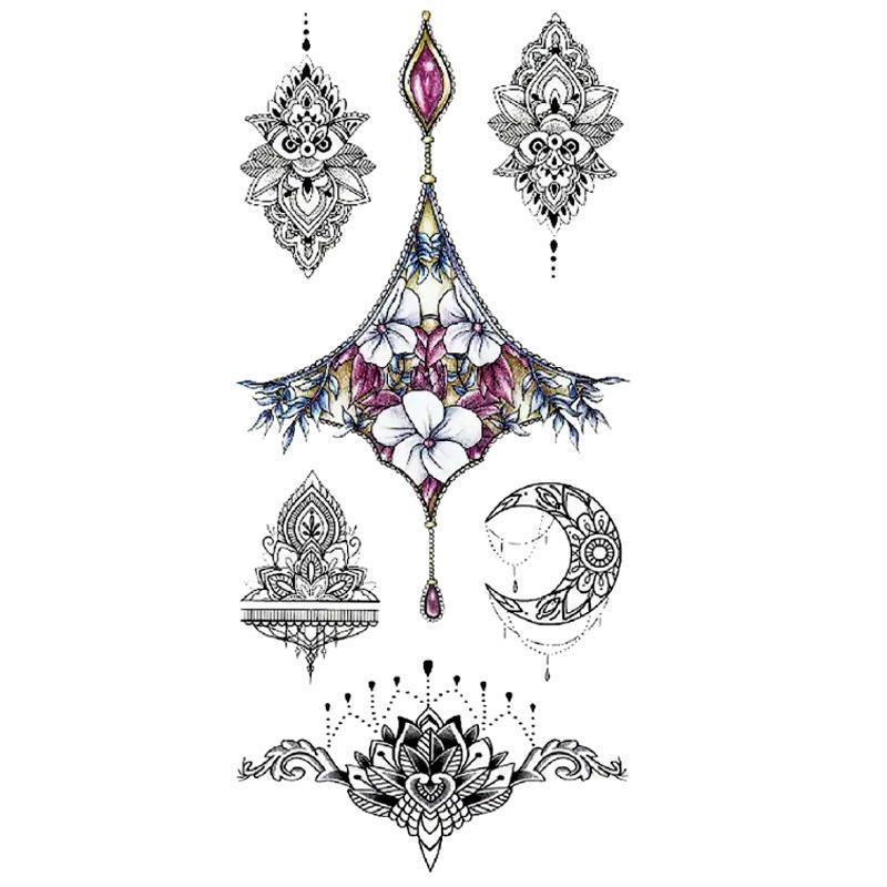 Tatouage éphémère temporaire underboob parure bijoux lotus mandalas