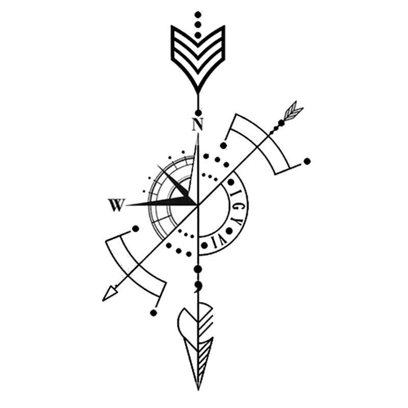 Tatouage éphémère temporaire minimaliste flèche arrow boussole voyage mer