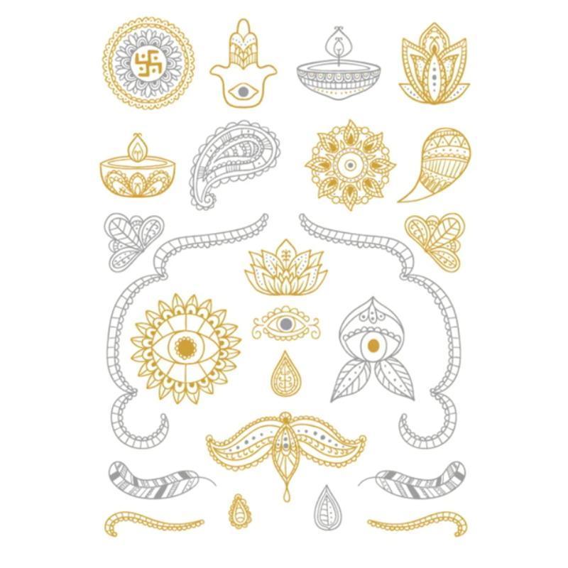 Tatouage éphémère temporaire mandala fleur doré argent rosace