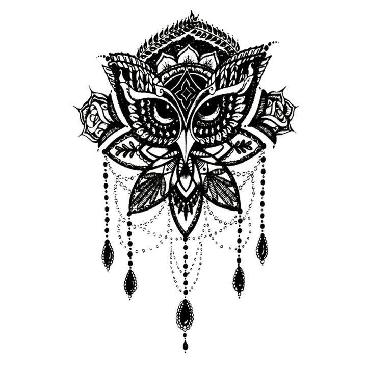 Tatouage éphémère temporaire attrapes rèves hibou oiseau