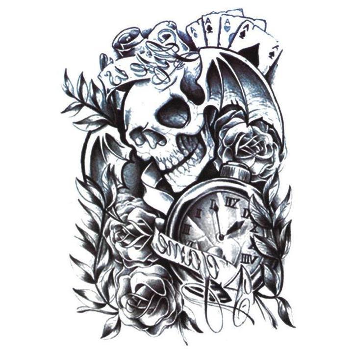 Tatouage éphémère temporaire crâne skull jeu cartes game