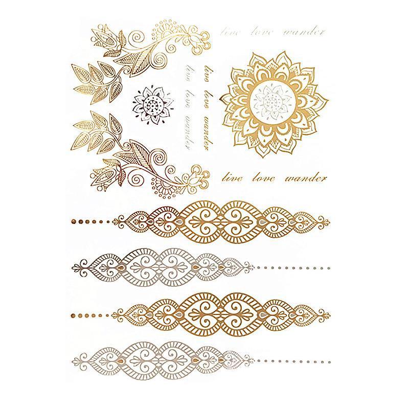 Tatouage éphémère temporaire rosace bracelets fleurs or argent