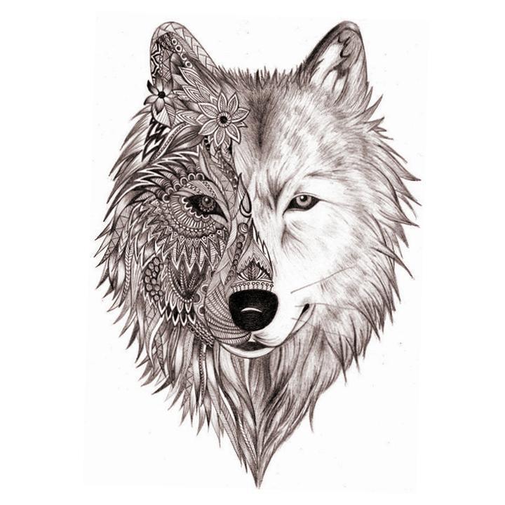 Tatouage éphémère temporaire loup double visage