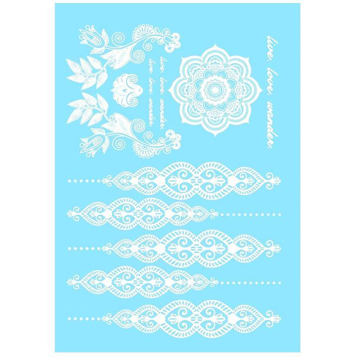 Tatouage éphémère temporaire blanc rosace fleurs bracelets