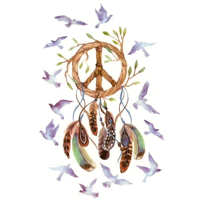 Tatouage éphémère temporaire attrapes rêves arbre oiseaux