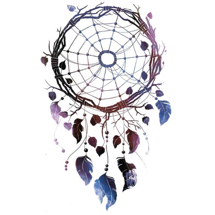 Tatouage éphémère temporaire attrapes rèves bleu violet plumes