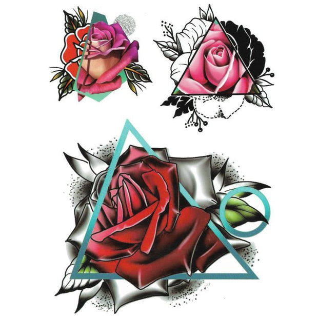 Tatouage éphémère temporaire rose triangles