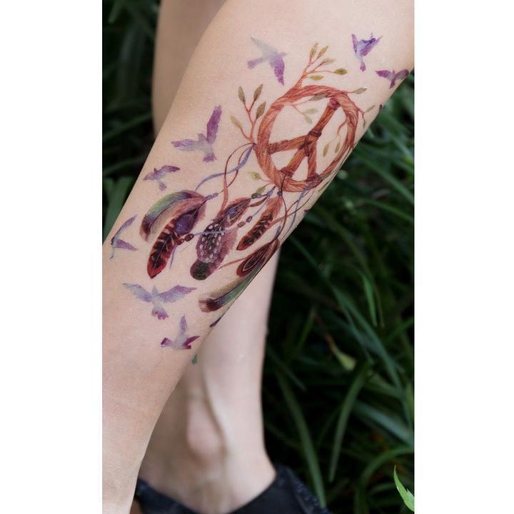 Tatouage éphémère temporaire attrapes rêves arbre oiseaux