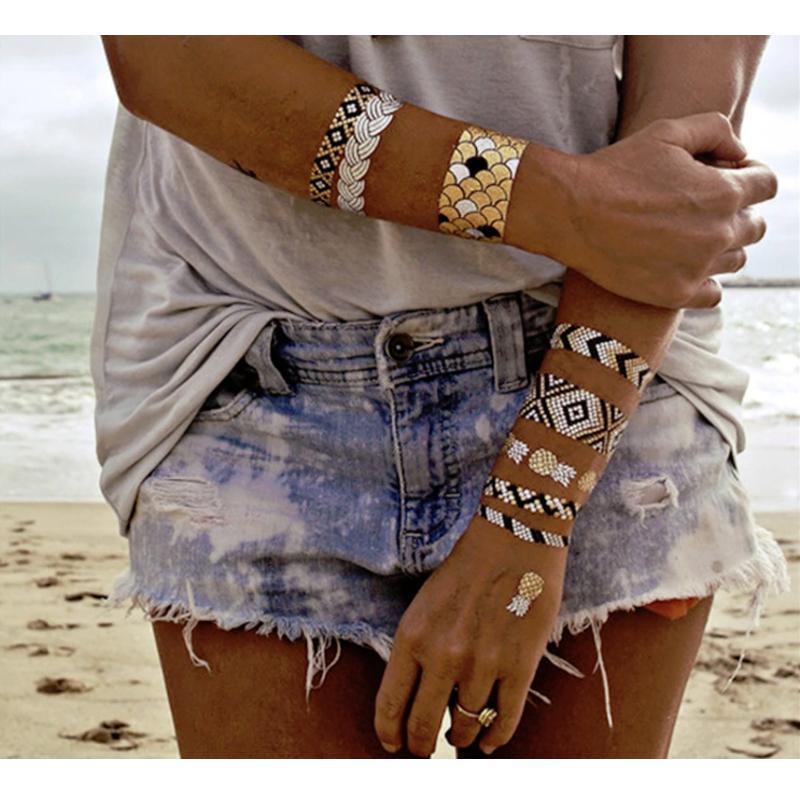 Tatouage éphémère temporaire doré argent céramique bracelets bijoux