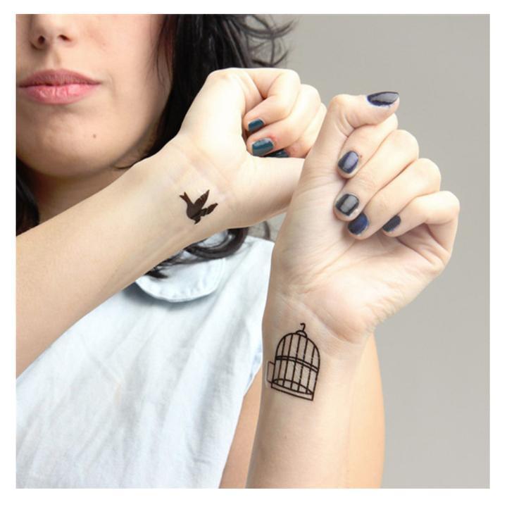 Tatouage éphémère temporaire oiseaux cage