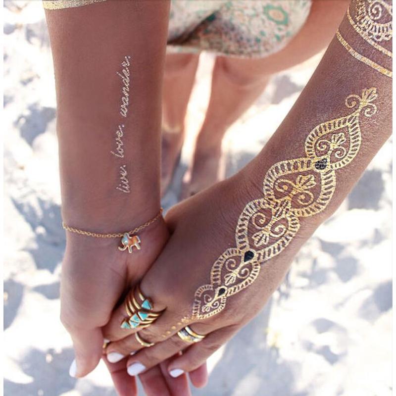 Tatouage éphémère temporaire rosace bracelets fleurs or argent