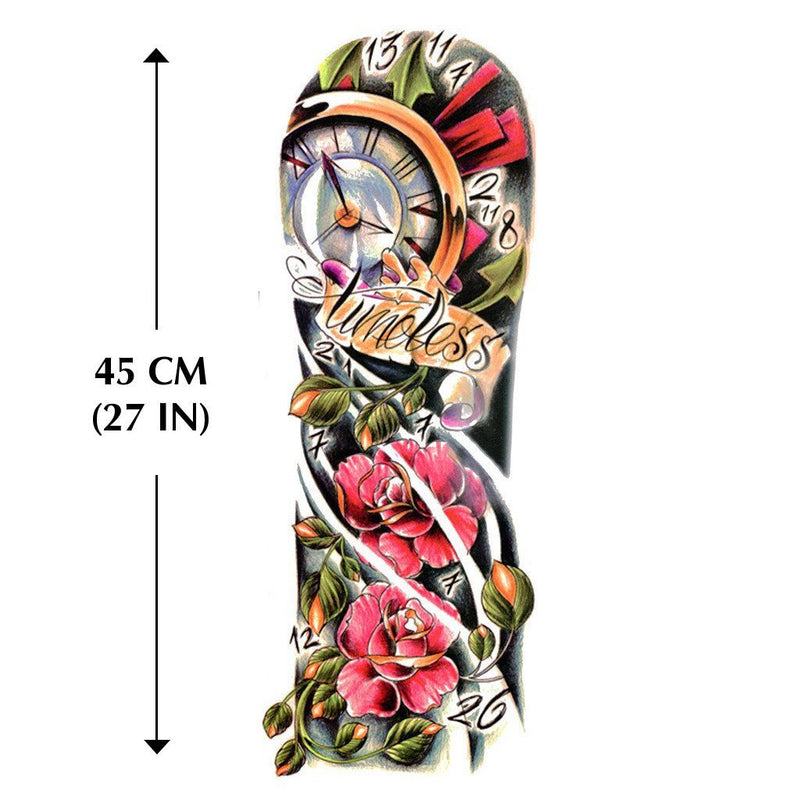 tatouage bras femme rose horloge grand format