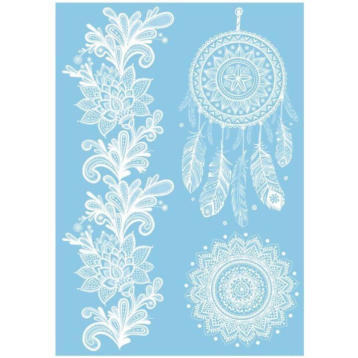 Tatouage éphémère temporaire attrapes rêves rosace fleurs blanc
